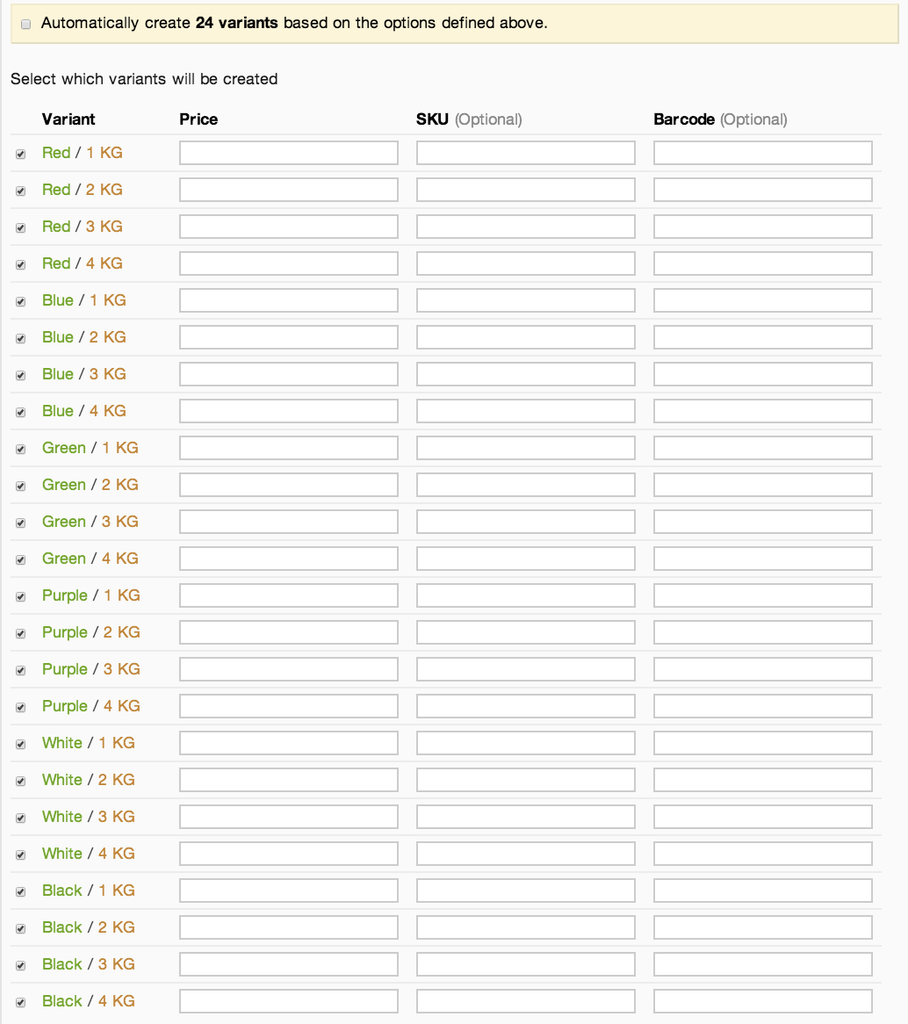 Product with 2 Product Variants