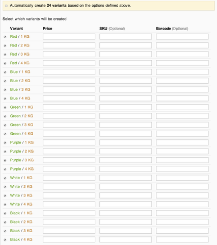 Product with 2 Product Variants
